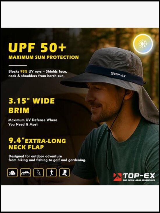 UPF 50 Sun Hat Cooling Wide Brim Outdoor Hiking Fishing SUN CUBE Fishing Hat for Men with UV Sun Protection Wide  main image 2